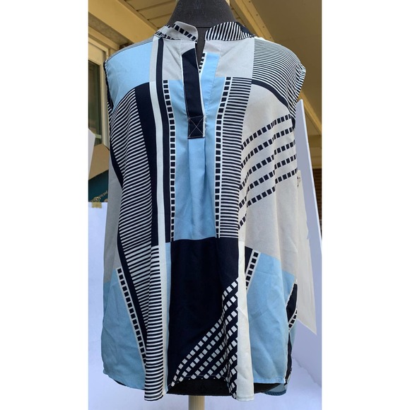 Calvin Klein Tops - Calvin Klein Blue Gray Blocked Striped Print Sleeveless Blouse size XL